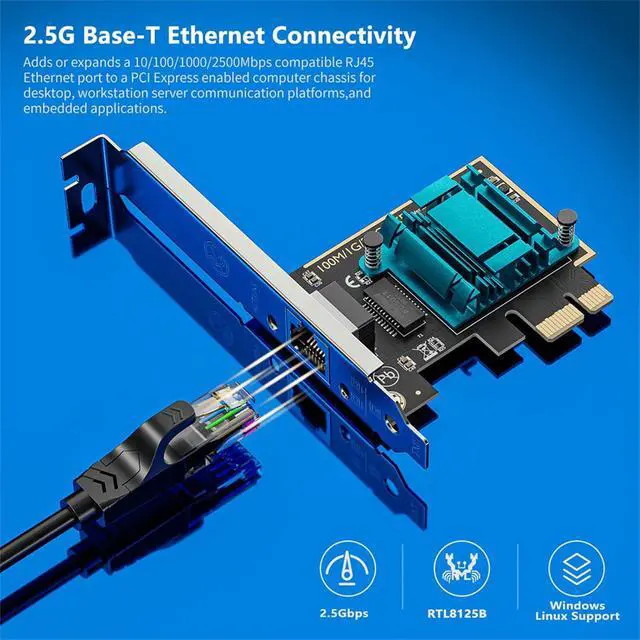 Alt view image 4 of 7 - 2.5 GBase-T Gigabit Network Card 2500M PCI Express Ethernet Adapter LAN Controller RJ45 for Windows 10/8/7/Mac and Linux OS with Low Profile