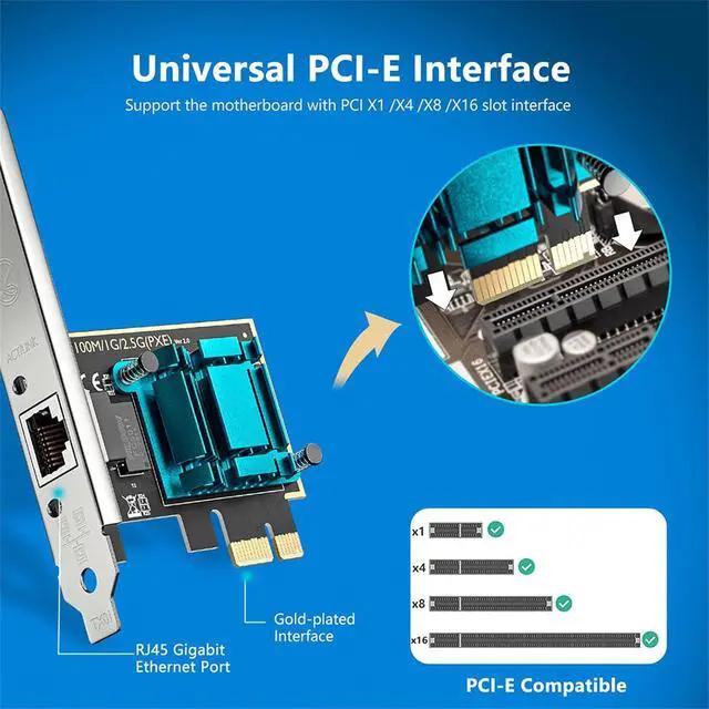 Alt view image 6 of 7 - 2.5 GBase-T Gigabit Network Card 2500M PCI Express Ethernet Adapter LAN Controller RJ45 for Windows 10/8/7/Mac and Linux OS with Low Profile