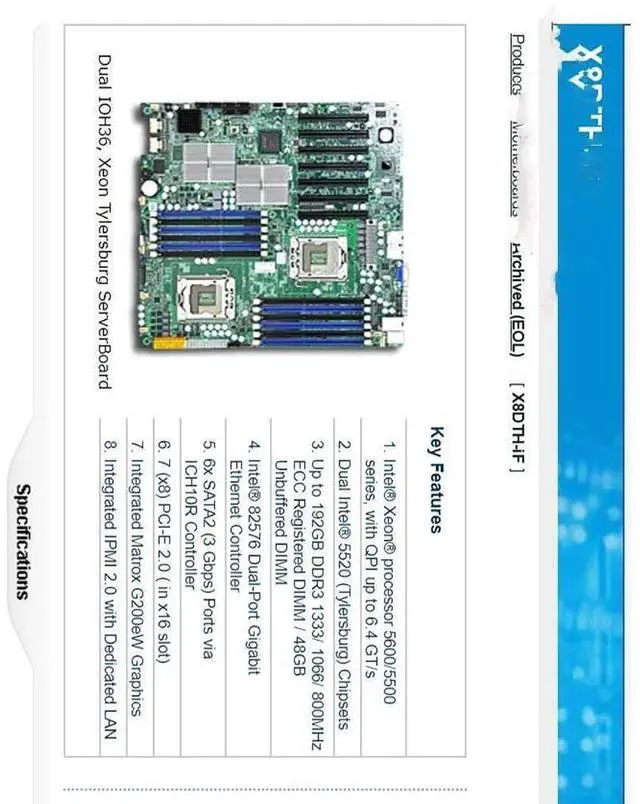 Alt view image 3 of 4 - X8DTH-iF for ServerBoard Processor 5600/5500 Series DDR3 SATA2 PCI-E 2.0 Dual-Port Gigabit Ethernet IPMI 2.0