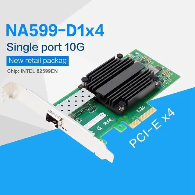 Alt view image 2 of 6 - 82599-1SFP/X520-DA1/E10G41BTDA PCIE2.0 X4 10G NIC Single Port Fiber Optic Server Network Card 82599EN Chip, Fine Workmanship, Green, 500702979