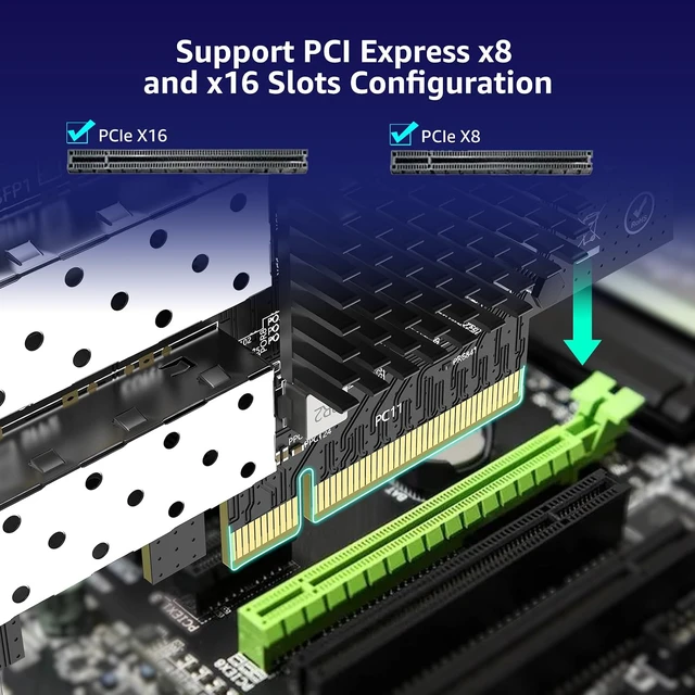 Alt view image 7 of 7 - 10Gb PCIe Network Card, Dual 10Gbps SFP+ Port, 10G NIC with 82599(X520-DA2) Chip, 10G Ethernet LAN Adapter Support Windows7/8/10/11/Linux/VMware, Compatible with PCI Express X8 & X16