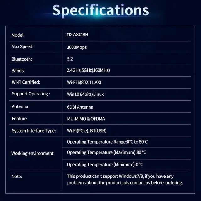Alt view image 6 of 7 - Adapter 3000Mbps 5.2 AX210 Card 2.4G/5Ghz/6Ghz 802.11ac/ax