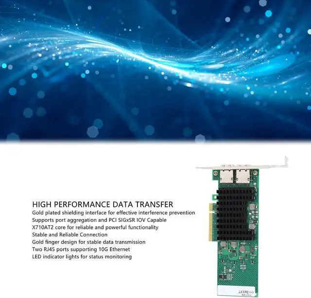 Alt view image 2 of 7 - Dual Port 10GbE RJ45 PCI E Ethernet Server Adapter Network Card, Ideal for Virtualization and Gaming