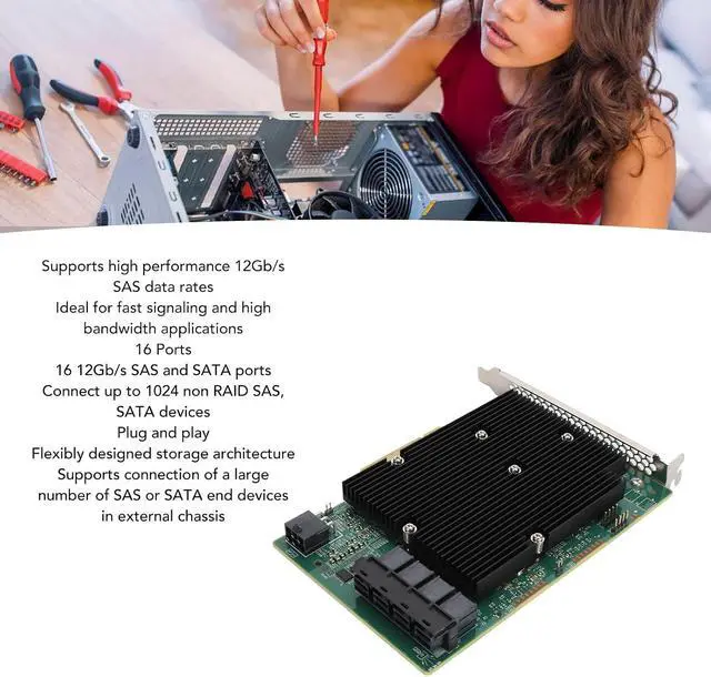Alt view image 2 of 7 - LSI HBA Raid Controllers, LSI SAS 9300 16I HBA Card 12Gbps 16 SATA SAS Port HBA Controller Card for for Linux for VMware for Freebsd