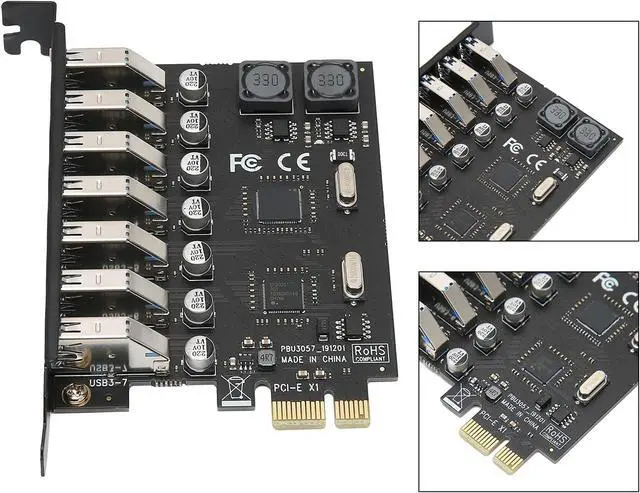 Alt view image 6 of 7 - 7 Port USB 3.0 Expan Card, PCI to USB 3.0 A, Speed 5Gbps Self ed Control Board, Compatible with/for Desktop PC, Includes Driver CD and Ss