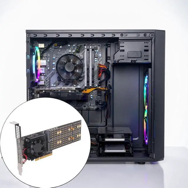 Alt view image 5 of 7 - 4 HDDs Expansion Card Plugs and Play Installation PCIe3.0 Switches Chip Thermals Management Double Height Not BIOS Split PCIe Adapters
