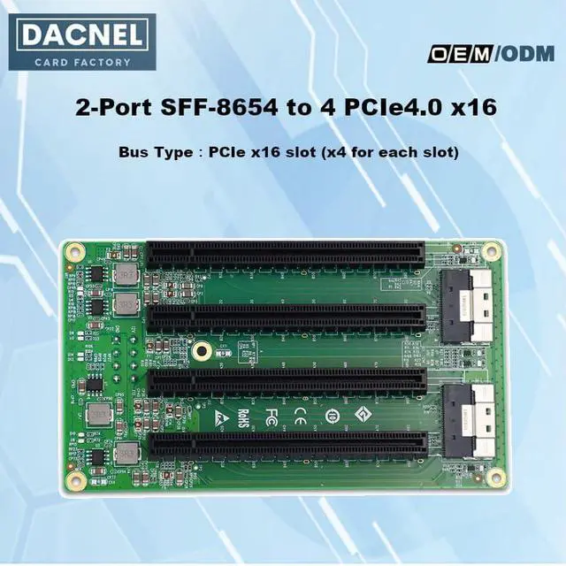 Alt view image 2 of 7 - PCIe 4.0 Adapter Card, 2X SFF-8654 to 4X PCIe x16 Slots, 4-Lane Support
