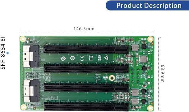 Alt view image 6 of 7 - PCIe 4.0 Adapter Card, 2X SFF-8654 to 4X PCIe x16 Slots, 4-Lane Support