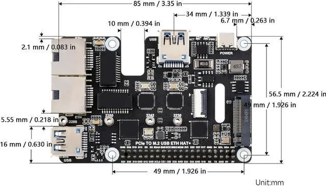 Alt view image 7 of 7 - Vikye PCIe to USB 3.2 Gen1 Adapter, Supports NVMe Protocol M.2 Solid State Drive, Compatible with RPi 5, Expands 2Ch USB 3.2 Ports
