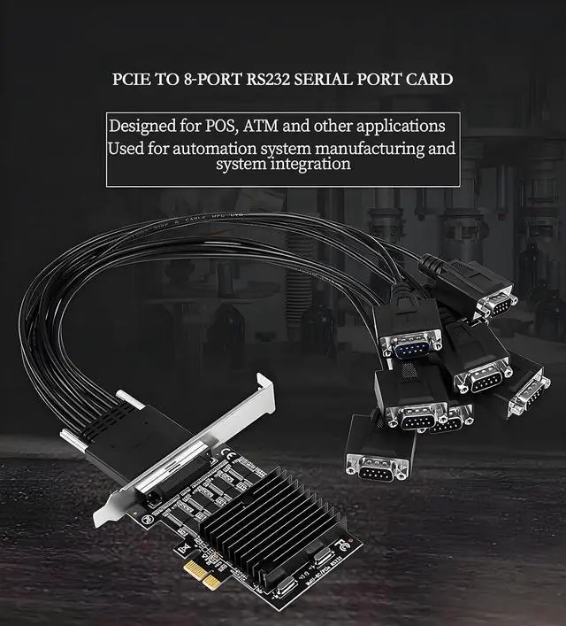 Alt view image 7 of 7 - PCI-E X1 to 8Port RS232 Serial Adapter Card VHDCI 68 to DB9 Port Extender for Desktop X4 X8 X16 Slot