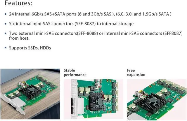Alt view image 7 of 7 - 24-Port SAS/SATA Expansion Card, 6Gbps, SFF-8087/8088 Interface, PCIe