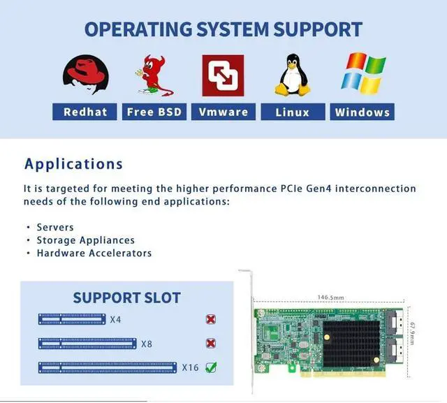 Alt view image 5 of 7 - PCIe4.0 x16 to 2-Port SlimSAS SFF-8654 8i Retimer Adapter