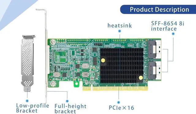 Alt view image 6 of 7 - PCIe4.0 x16 to 2-Port SlimSAS SFF-8654 8i Retimer Adapter