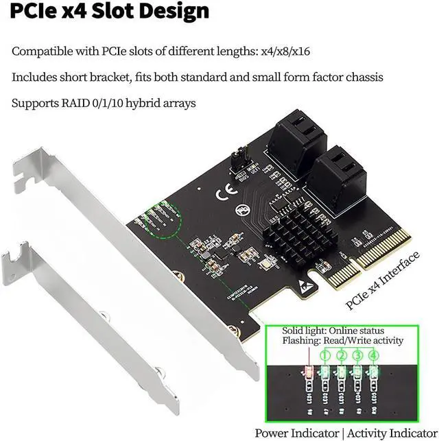 Alt view image 3 of 7 - PCIe X4 to 4-Port SATA 6Gbps RAID Controller Card, 9236 Chip SATA3.0 Expansion Adapter Supports RAID 0/1/10 4 SATA III Hard Drive PCI Express Card