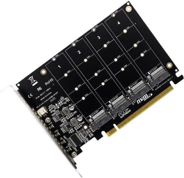 Main image of Four-Channel M.2 NVME PCIE 3.0 4.0 Transmission Protocol Expansion Card 4x32Gbps PCIE RAID Support 2230 2242 2260 228