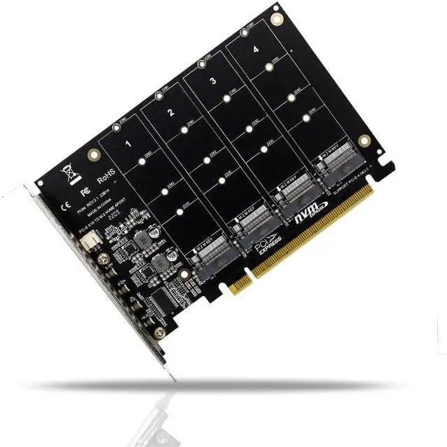 Alt view image 6 of 6 - Four-Channel M.2 NVME PCIE 3.0 4.0 Transmission Protocol Expansion Card 4x32Gbps PCIE RAID Support 2230 2242 2260 228