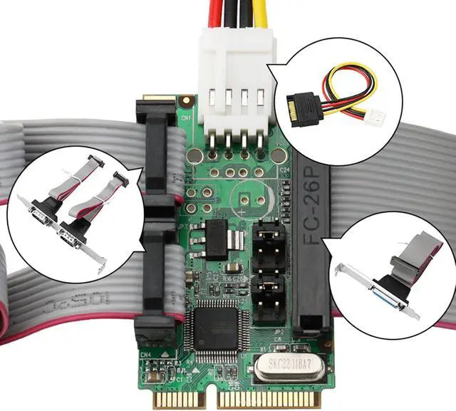 Alt view image 4 of 4 - PCIe 1 Parallel Port to 2 Ports I/O Controller Card PCI-e to RS232 DB25 DB9 Adapter WCH382L Chip Pci-e Adapter