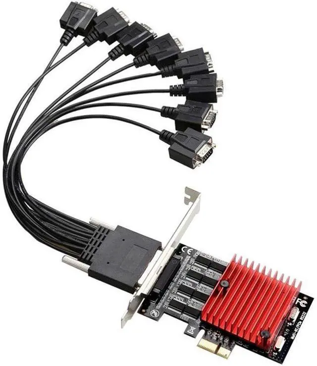 Main image of PCI-Express to 8 Ports RS232 DB9 Serial Card with Asix mcs9900 Fan Output Cable Pice RS-232 high Speed Chipset 920KB