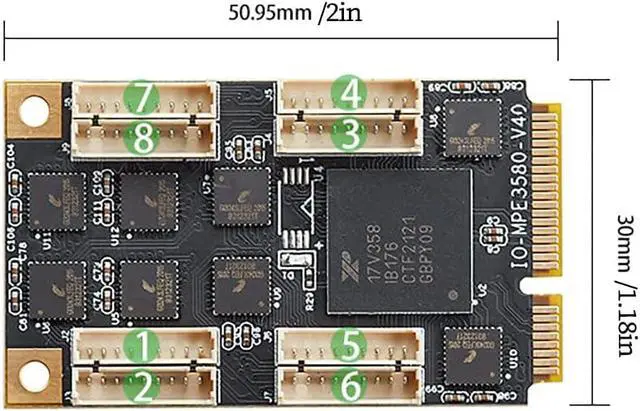 Alt view image 5 of 7 - Mini PCIe to 8-Port RS232 Serial Card Industrial COM Port Expansion Adapter with 8 DB9 Outputs, 15KV ESD Protection, Wide Temperature Range -40°C~85°C, Compatible with Windows/Linux Systems