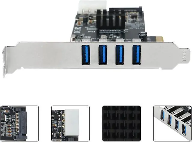 Alt view image 3 of 7 - PCIe 4 to USB3.0 Adapter Card with Four Fast Speed Channel for PC Upgrades