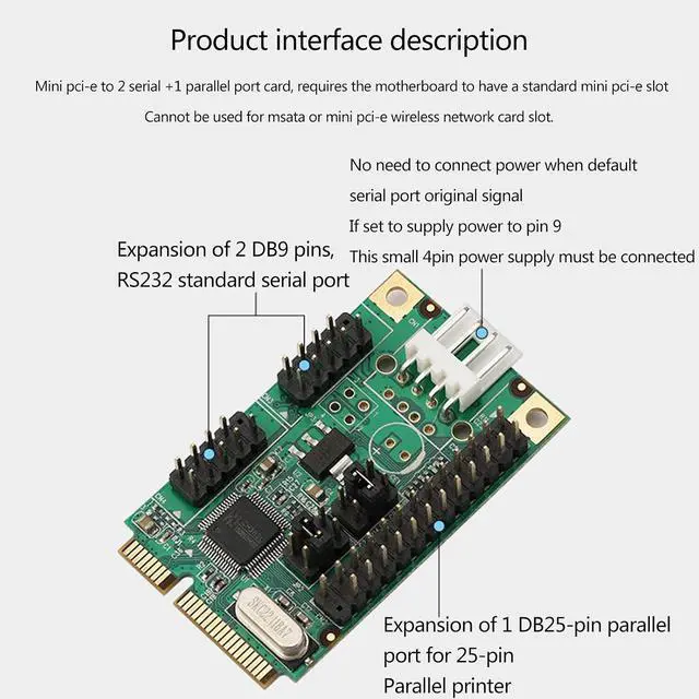 Alt view image 2 of 4 - PCIe 1 Parallel Port to 2 Ports I/O Controller Card PCI-e to RS232 DB25 DB9 Adapter WCH382L Chip Pci-e Adapter