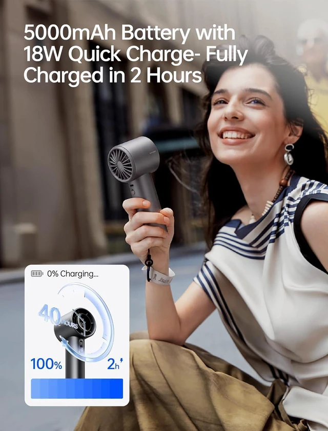 Alt view image 4 of 7 - JISULIFE Handheld Fan Pro1S - Next-Gen Airflow: Up to 40h Runtime, Metal Body - Enduring Quality, 1-100 Speed Scroll Wheel, 5000mAh-Portable Fan for Travel, Gifts for Women Men(Starry Grey)