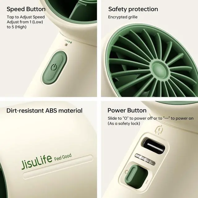 Alt view image 6 of 7 - JISULIFE Portable Handheld Fan, 4000mAh Mini Rechargeable, 5 Speeds & Up to 22H Cooling. Ideal for travel, camping, beach, and makeup. Gift for Women, Men, Bridesmaids, Birthday (Beige)