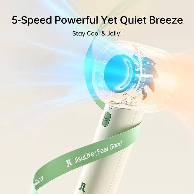 Alt view image 7 of 7 - JISULIFE Portable Handheld Fan, 4000mAh Mini Rechargeable, 5 Speeds & Up to 22H Cooling. Ideal for travel, camping, beach, and makeup. Gift for Women, Men, Bridesmaids, Birthday (Beige)