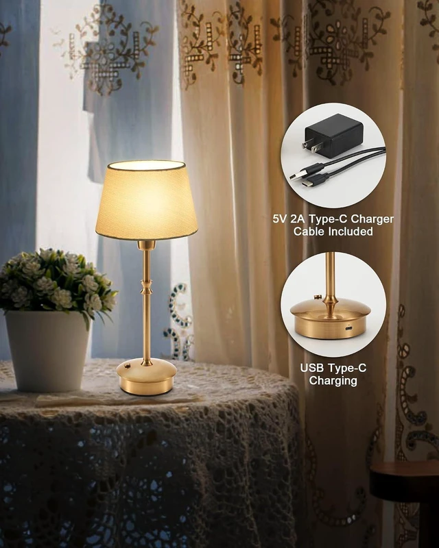 Alt view image 5 of 7 - UMEXUS 2 Pack Small Cordless Rechargeable Table Lamp, Battery Operated Lamp