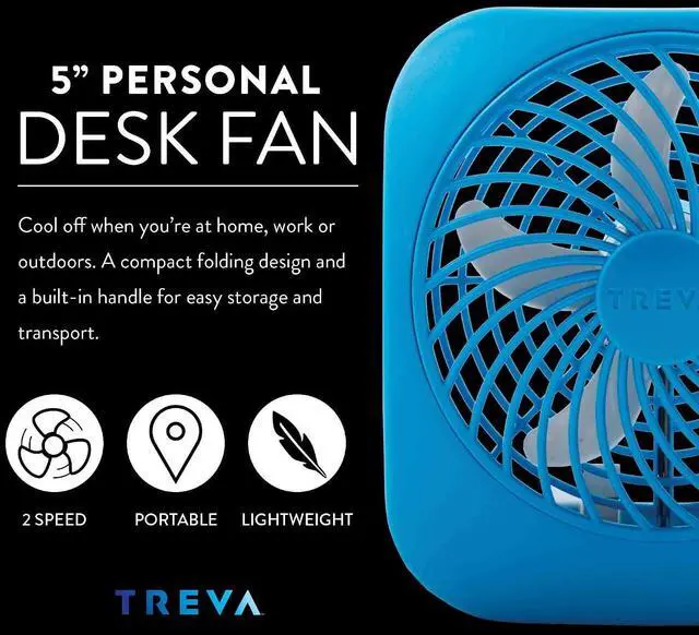 Alt view image 2 of 6 - O2COOL Treva 5 Inch Battery Powered Fan Portable Desk Fan 2 Cooling Speeds with Compact Folding & Tilt Design Cubicle Accessories Small Portable 2 Pack (Blue)