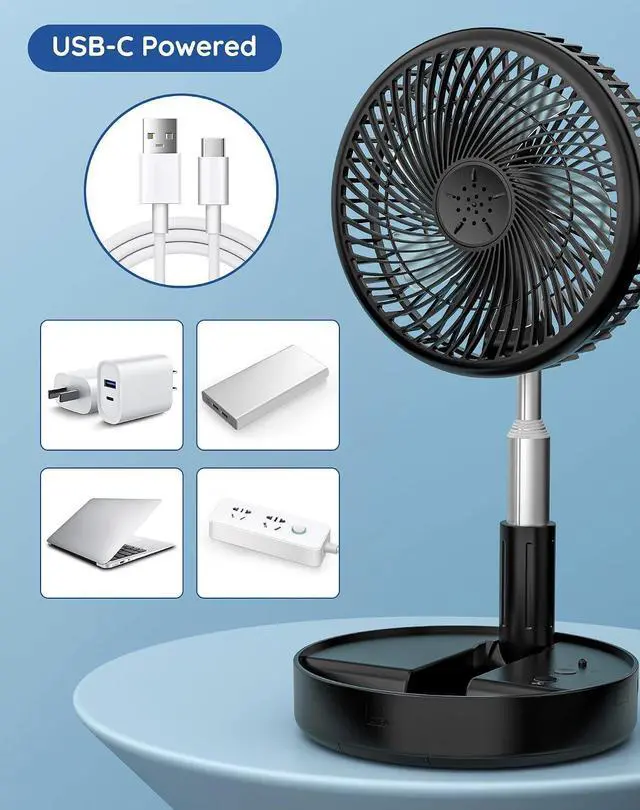 Alt view image 6 of 7 - Primevolve Battery Operated Fan,Portable Rechargeable USB Floor Table Desk Fan with Adjustable Height, 4 Speed Settings Pedestal Fan for Bedroom Camping Travel,Black 7.7"