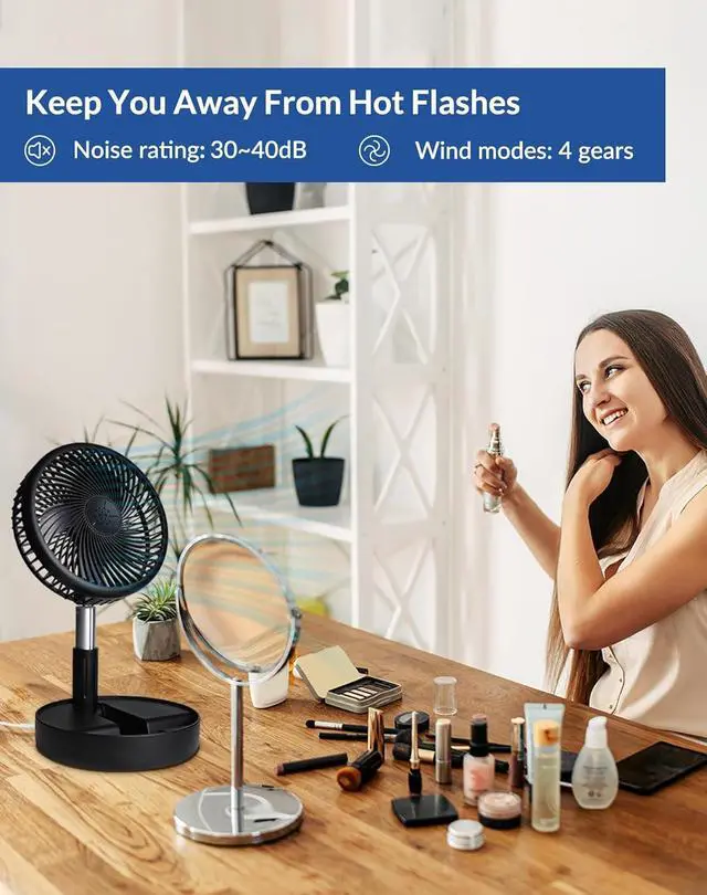 Alt view image 4 of 7 - Primevolve Battery Operated Fan,Portable Rechargeable USB Floor Table Desk Fan with Adjustable Height, 4 Speed Settings Pedestal Fan for Bedroom Camping Travel,Black 7.7"