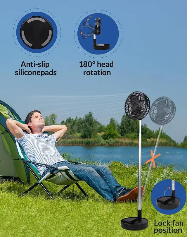 Alt view image 5 of 7 - Primevolve Battery Operated Fan,Portable Rechargeable USB Floor Table Desk Fan with Adjustable Height, 4 Speed Settings Pedestal Fan for Bedroom Camping Travel,Black 7.7"