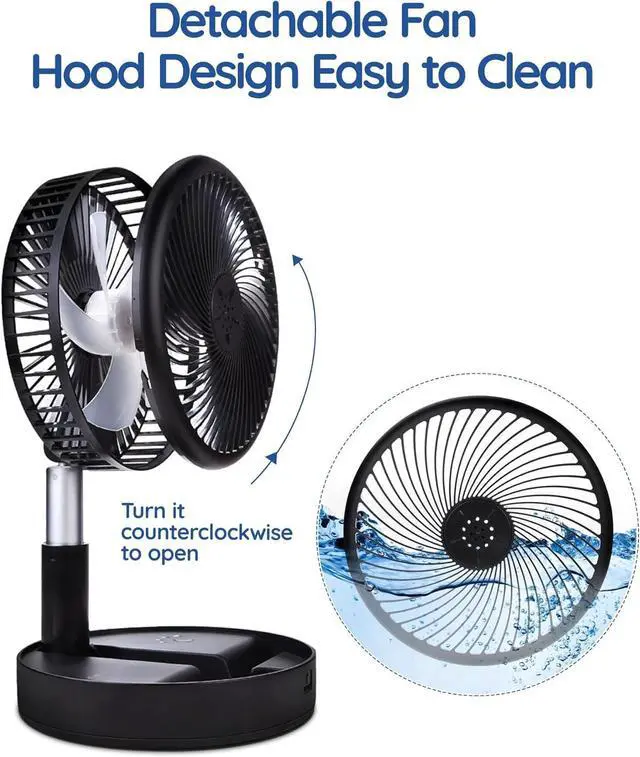 Alt view image 7 of 7 - Primevolve Battery Operated Fan,Portable Rechargeable USB Floor Table Desk Fan with Adjustable Height, 4 Speed Settings Pedestal Fan for Bedroom Camping Travel,Black 7.7"