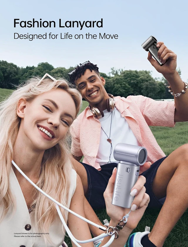 Alt view image 2 of 7 - JISULIFE Mini Handheld Fan Life9S - Sleek Chrome: Turbo Power, 22 Hours Cooling, LED Display, 5000mAh, 5-Speed, Small Portable Fan for Travel, Cruise, Concerts, Trendy Gifts for Women Men-Blue
