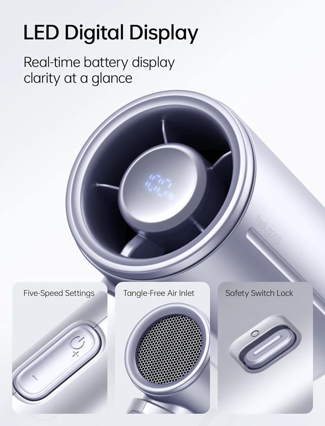 Alt view image 5 of 7 - JISULIFE Mini Handheld Fan Life9S - Sleek Chrome: Turbo Power, 22 Hours Cooling, LED Display, 5000mAh, 5-Speed, Small Portable Fan for Travel, Cruise, Concerts, Trendy Gifts for Women Men-Blue