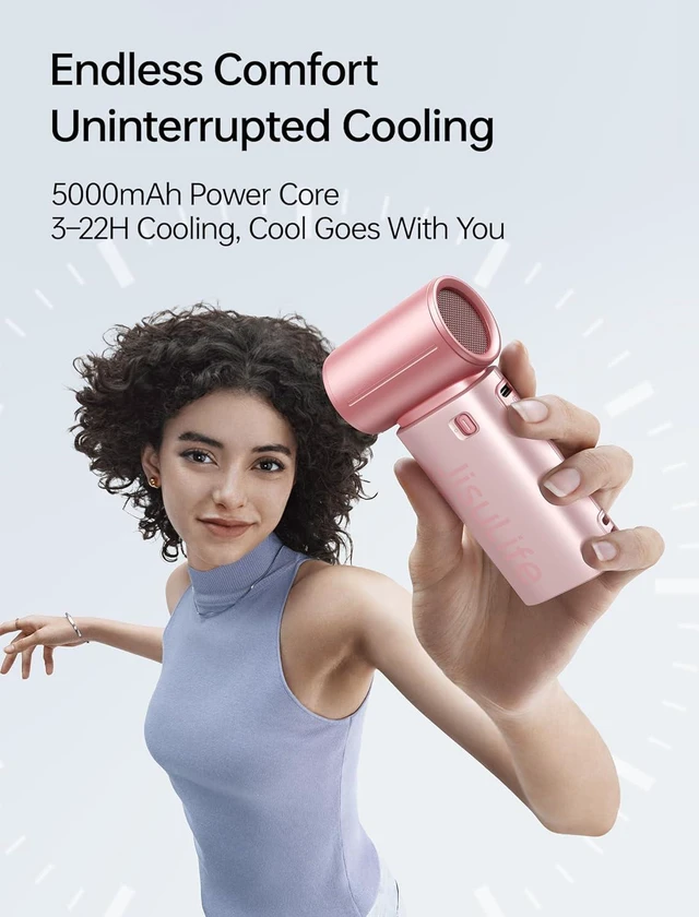 Alt view image 3 of 7 - JISULIFE Mini Handheld Fan Life9S - Sleek Chrome: Turbo Power, 22 Hours Cooling, LED Display, 5000mAh, 5-Speed, Small Portable Fan for Travel, Cruise, Concerts, Trendy Gifts for Women Men - Pink