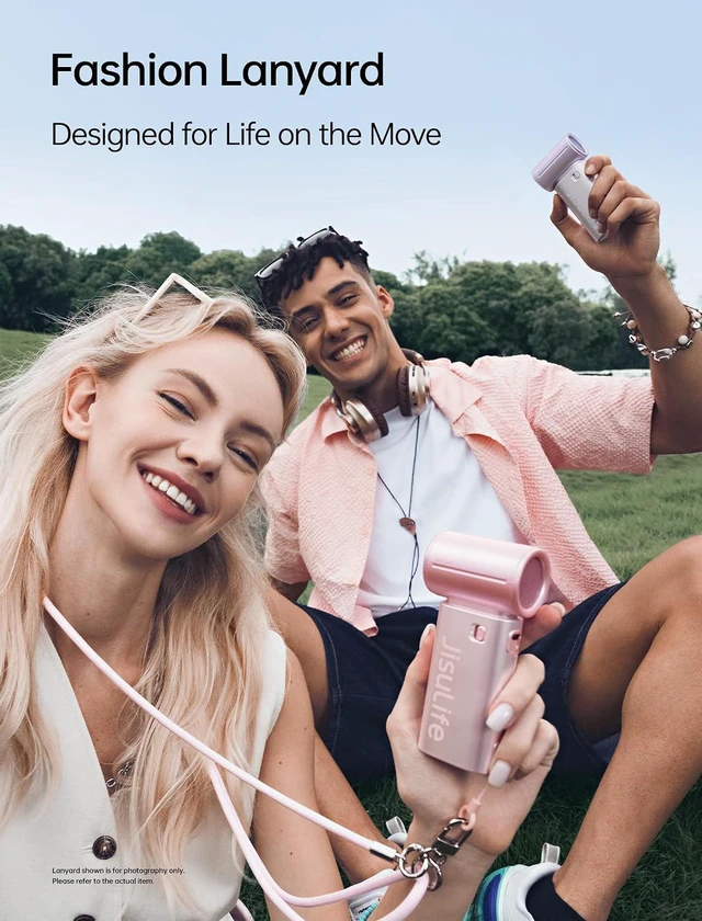 Alt view image 2 of 7 - JISULIFE Mini Handheld Fan Life9S - Sleek Chrome: Turbo Power, 22 Hours Cooling, LED Display, 5000mAh, 5-Speed, Small Portable Fan for Travel, Cruise, Concerts, Trendy Gifts for Women Men - Pink