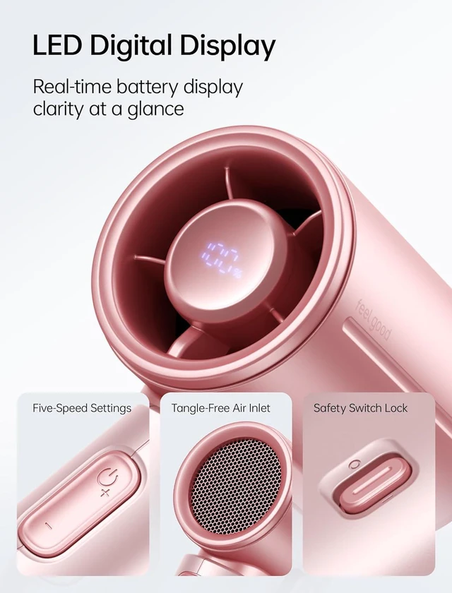 Alt view image 5 of 7 - JISULIFE Mini Handheld Fan Life9S - Sleek Chrome: Turbo Power, 22 Hours Cooling, LED Display, 5000mAh, 5-Speed, Small Portable Fan for Travel, Cruise, Concerts, Trendy Gifts for Women Men - Pink