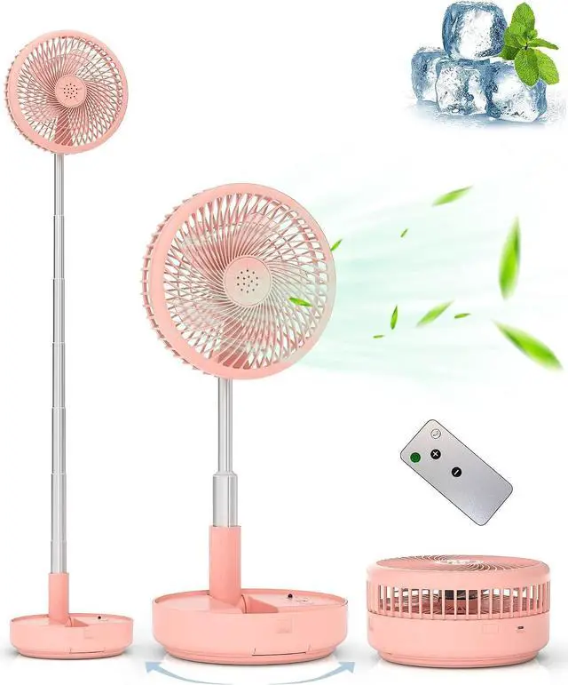 Main image of Primevolve Portable Oscillating Standing Fan, USB Rechargeable Battery Operated Desk Fan with Remote Control, Camping Travel Fans, Pink, 7.7 Inch