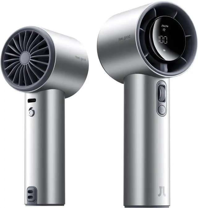 Main image of JISULIFE Handheld Fan Pro1S - Next-Gen Airflow: Up to 40h Runtime, Electroplated Body - Luxury Shine, 1-100 Speed Scroll Wheel, 5000mAh-Portable Fan for Travel, Gifts for Women Men(Chrome Silver)