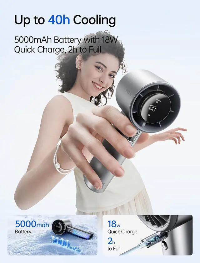 Alt view image 2 of 7 - JISULIFE Handheld Fan Pro1S - Next-Gen Airflow: Up to 40h Runtime, Electroplated Body - Luxury Shine, 1-100 Speed Scroll Wheel, 5000mAh-Portable Fan for Travel, Gifts for Women Men(Chrome Silver)
