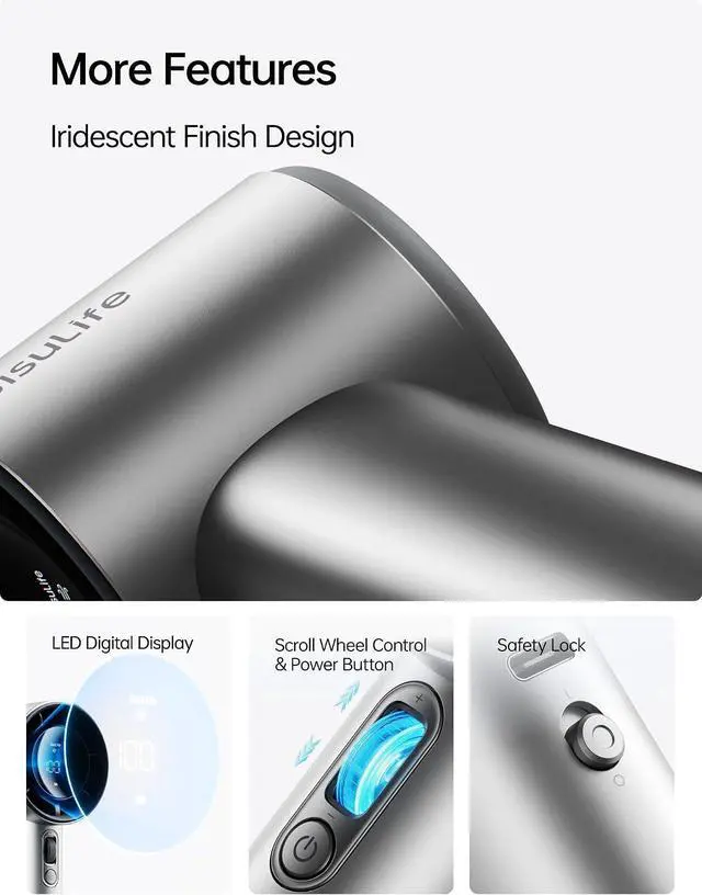Alt view image 3 of 7 - JISULIFE Handheld Fan Pro1S - Next-Gen Airflow: Up to 40h Runtime, Electroplated Body - Luxury Shine, 1-100 Speed Scroll Wheel, 5000mAh-Portable Fan for Travel, Gifts for Women Men(Chrome Silver)