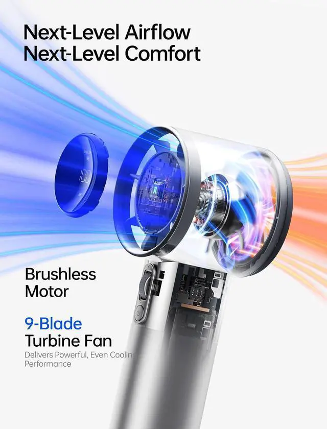 Alt view image 4 of 7 - JISULIFE Handheld Fan Pro1S - Next-Gen Airflow: Up to 40h Runtime, Electroplated Body - Luxury Shine, 1-100 Speed Scroll Wheel, 5000mAh-Portable Fan for Travel, Gifts for Women Men(Chrome Silver)
