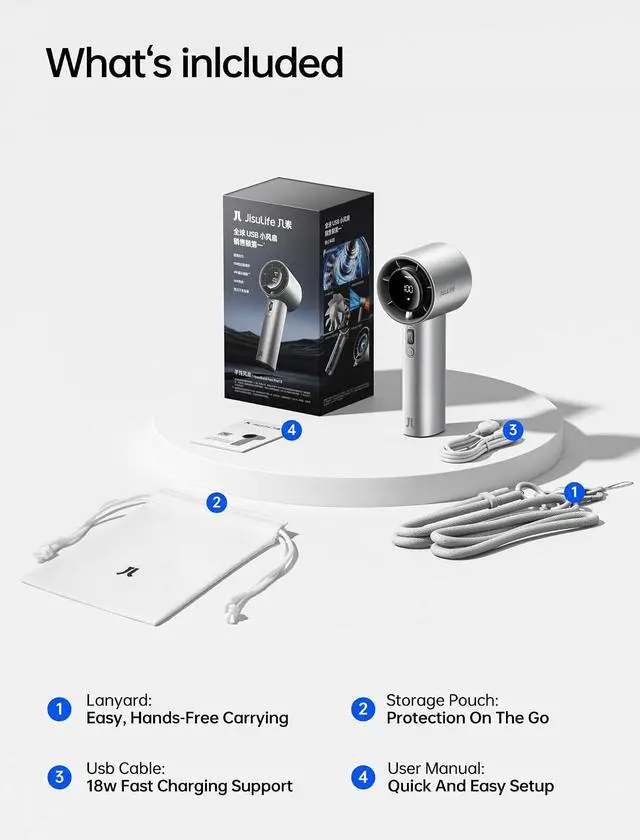 Alt view image 7 of 7 - JISULIFE Handheld Fan Pro1S - Next-Gen Airflow: Up to 40h Runtime, Electroplated Body - Luxury Shine, 1-100 Speed Scroll Wheel, 5000mAh-Portable Fan for Travel, Gifts for Women Men(Chrome Silver)