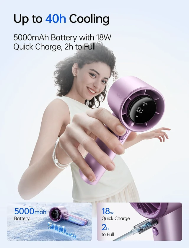 Alt view image 2 of 7 - JISULIFE Handheld Fan Pro1S - Next-Gen Airflow: Up to 40h Runtime, Electroplated Body - Luxury Shine, 1-100 Speed Scroll Wheel, 5000mAh-Portable Fan for Travel, Gifts for Women Men(Chrome Purple)
