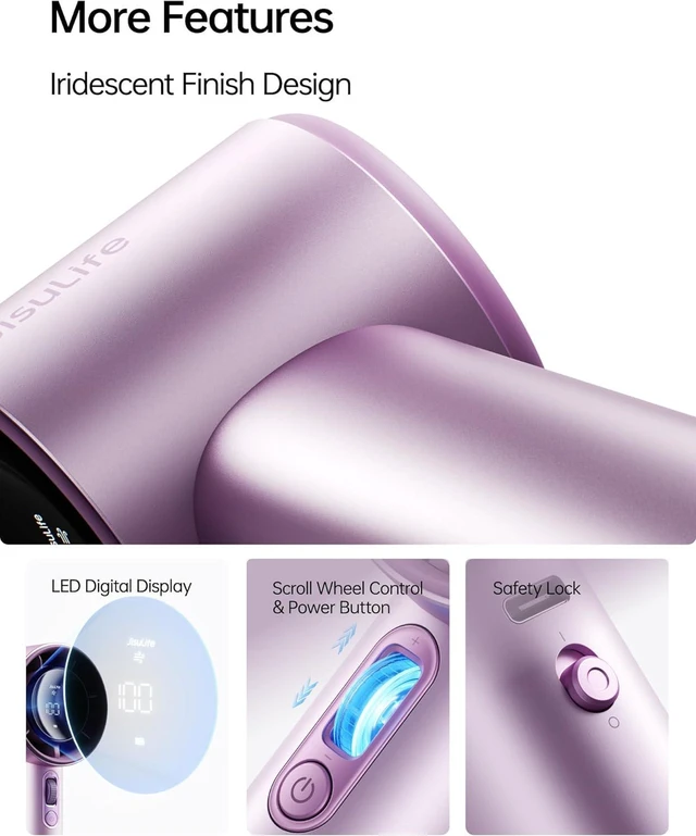Alt view image 4 of 7 - JISULIFE Handheld Fan Pro1S - Next-Gen Airflow: Up to 40h Runtime, Electroplated Body - Luxury Shine, 1-100 Speed Scroll Wheel, 5000mAh-Portable Fan for Travel, Gifts for Women Men(Chrome Purple)