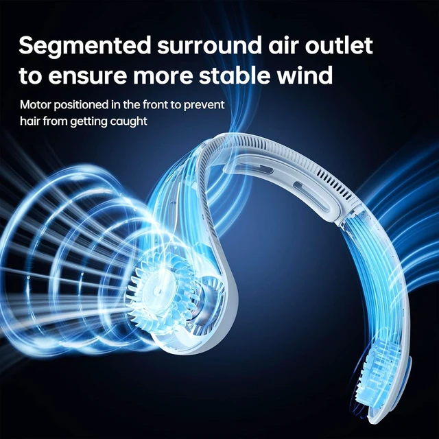Alt view image 3 of 7 - JISULIFE Portable Neck Fan Upgraded, Neckbrace Personal Hands Free, 5 Speed Gears Adjustment, 6000 mAh Wearable Bladeless Quiet Rechargeable for Outdoor Indoor, Gifts for Women Men- Light Blue