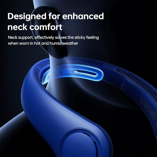 Alt view image 2 of 7 - JISULIFE Portable Neck Fan Upgraded, Neckbrace Personal Hands Free, 5 Speed Gears Adjustment, 6000 mAh Wearable Bladeless Quiet Rechargeable for Outdoor Indoor, Gifts for Women Men- Dark Blue