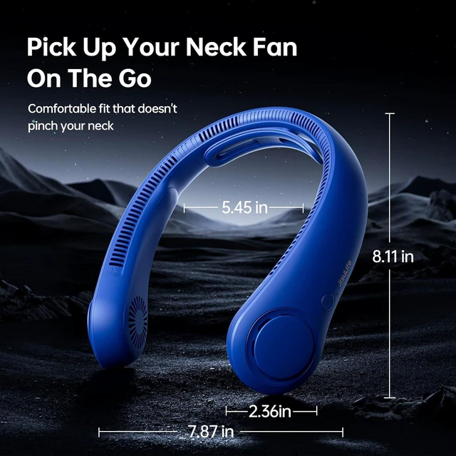 Alt view image 5 of 7 - JISULIFE Portable Neck Fan Upgraded, Neckbrace Personal Hands Free, 5 Speed Gears Adjustment, 6000 mAh Wearable Bladeless Quiet Rechargeable for Outdoor Indoor, Gifts for Women Men- Dark Blue